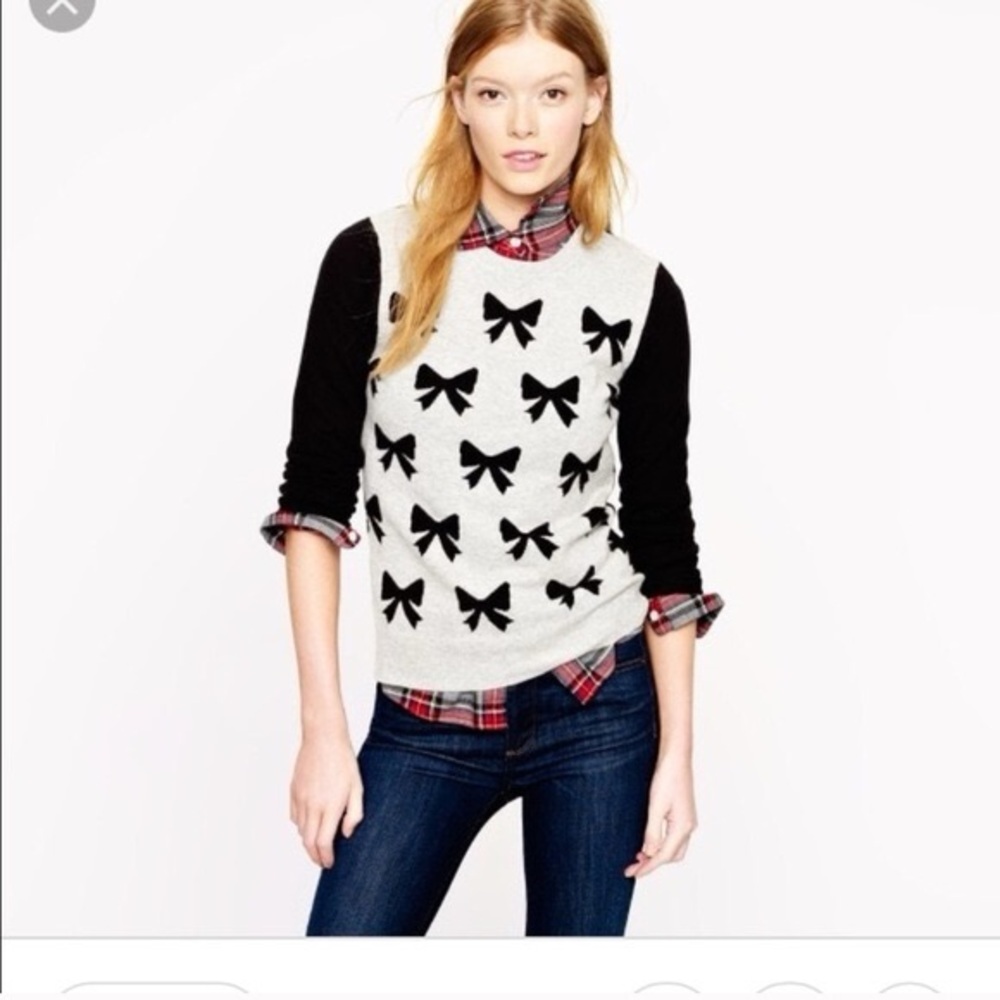 J. Crew Black and Grey Bow Sweater